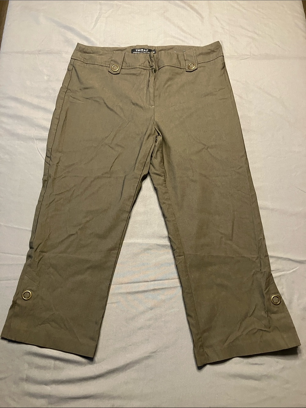 Tribal Olive Crop Chinos with Grommet Accents